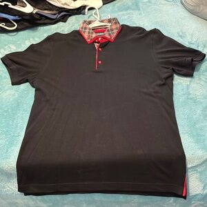Men's Black Polo Shirt with Red Accents